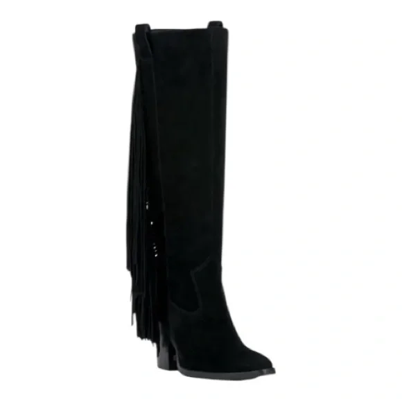 Vince Camuto Pelia Fringe Knee High Boot Black Boots Sz 8.5 - Picture 2 of 4